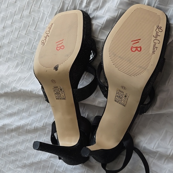 Lady Couture Black Strass Strappy High Heels Prom - Picture 7 of 11